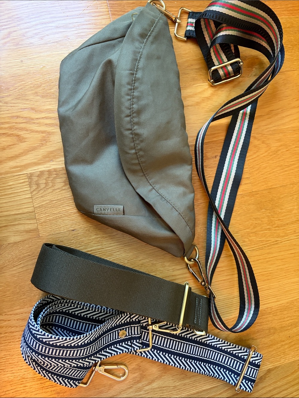 Canvelle Olive Green Crossbody Sling Bag with Adjustable Straps